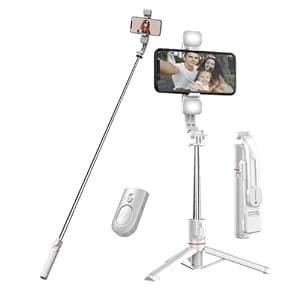 Portronics Lumistick Smart Selfie Stick with 360 Degree Rotation, Bluetooth v5.3, 1160mm Extension Rod, 3 Light Modes for iPhone/Mi/OnePlus/Samsung/Oppo/Vivo and All Phones(White)