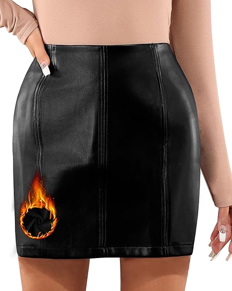 MANGOPOP Women Basic High Waisted Mini Short Pencil Bodycon Faux Leather Skirt