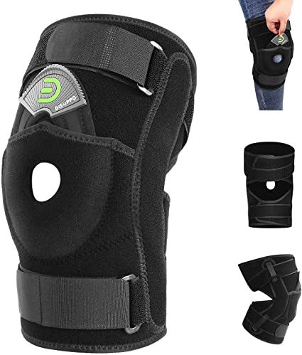 Pro Knee Brace Support, Compression Knee Sleeves, Open-Patella Dual Stabilizers. Non-Slip Comfort Neoprene, Breathable Adjustable Bi-Directional Straps for Sports, Exercise, Running, Basketball, Men Women, ACL, LCL, MCL, PCL, Meniscus Tear, Arthritis, Tendonitis, Joint Pain Relief, Injury Recovery