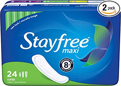 Stayfree Super Maxi Pads, 24 Count (Pack of 2)