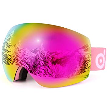 Odoland Large Spherical Frameless Ski Goggles for Men and Women, S2 OTG Double Lens Goggles for Skiing, Snowboarding, Snowmobile, uv400 Protection and Anti-fogging