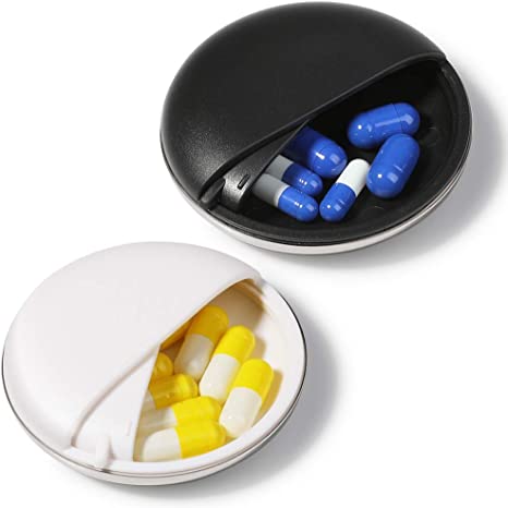 Pill Box for Purse (2 Pack), Opret Portable Pill Case Holder for Travel Pocket, Single Daily Pill Container for Men Women (Black & White)