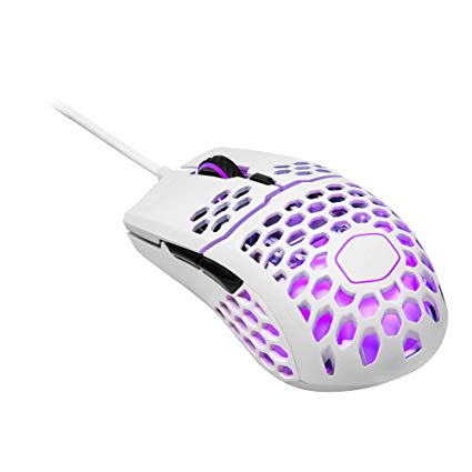 Cooler Master MM711 Glossy White Gaming Mouse with Lightweight Honeycomb Shell, Ultraweave Cable, 16000 DPI Optical Sensor and RGB Accents