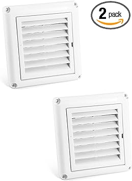 QWORK Air Vent ABS Louver Grille Cover, 2 Pack 4" Square Covers with Built-in Fly Screen Mesh for Bathroom Office Home