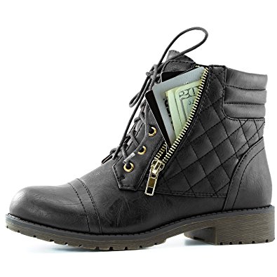 DailyShoes Women's Military Up Buckle Combat Boots Ankle High Exclusive Credit Card Pocket