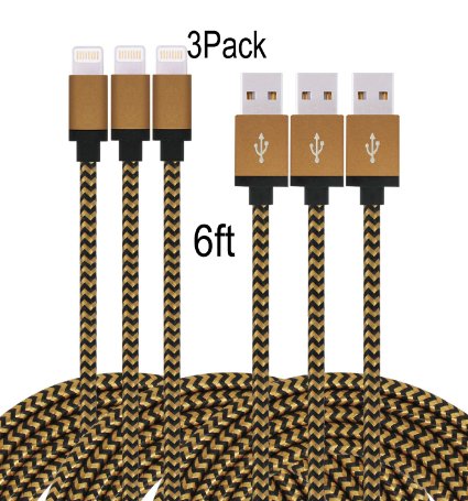 Frieso 3Pack 6ft Nylon Braided Lightning to USB Charging Cable for iPhone 6s 6 Plus 5s 5c 5,iPhone SE, iPad Pro, Air 2, iPad mini 4 3 2, iPod touch 5th gen / 6th gen / nano 7th gen (Cofee Black)