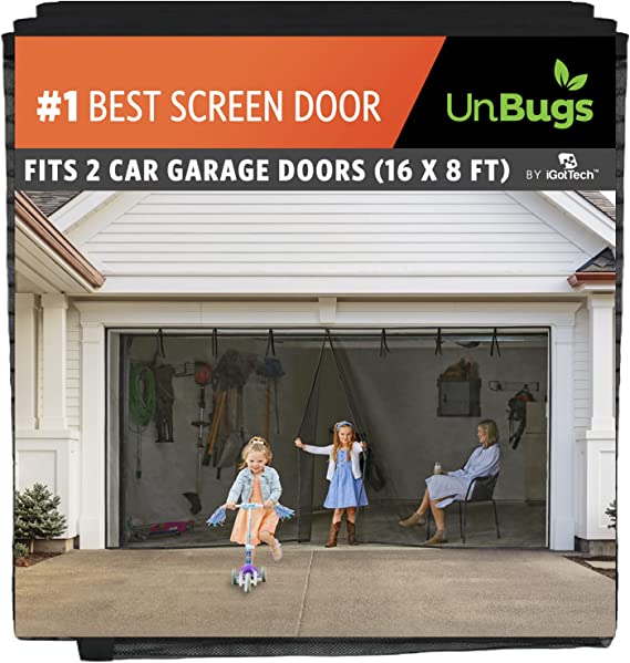 Garage Screen Doors for 2 Car Garage – Fits up to 16’ Wide x 8’ High – Fiberglass Mesh Magnetic Screen Door