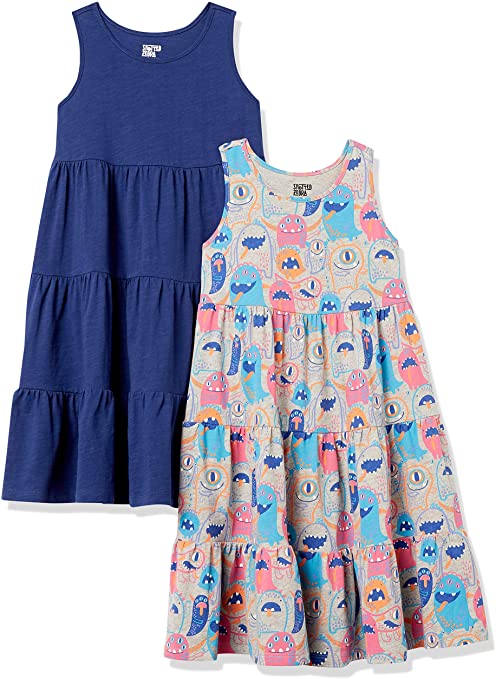 Spotted Zebra Girls' Knit Sleeveless Tiered Dresses