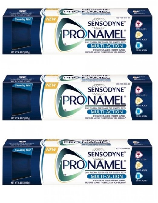 Sensodyne Pronamel Sensitive Toothpaste - Multi-Action - Cleansing Mint - Strengthens & Re-Hardens Enamel - Protects Against Acid Erosion - Net Wt. 4 OZ (113 g) Each - Pack of 3