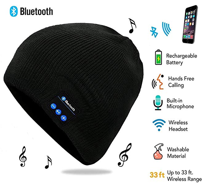 Wireless Bluetooth Hat,Beanie Detachable Stereo Speakers & Microphone, Fleece-Lined Unisex Music Beanie for Outdoor Sports Charges via USB