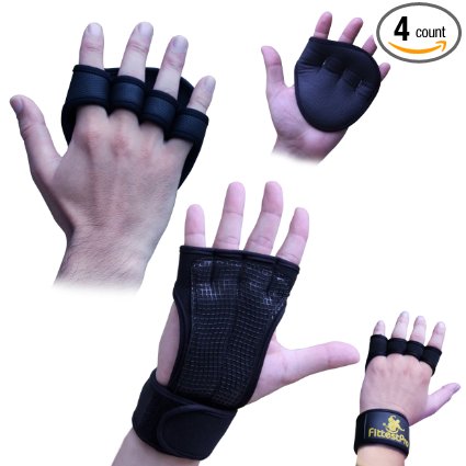 Crossfit/Weightlifting Gloves With Wrist Wraps & Neoprene Hand Grip Pads Bundle Set For Men & Women - Money-Saving 2-in-1 Fitness Bundle for Cross Training, Weightlifting & Gym Workout