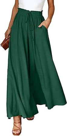 Dokotoo Pants for Women Casual Elastic Waist Wide Leg Pants with Pockets