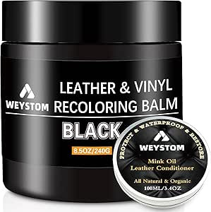 Leather Recoloring Balm - Mink Oil -Leather Repair Kit for Leather Bag, Sofa, Leather Restoration Kit for Worn, Faded, Scratched Leather (Black)