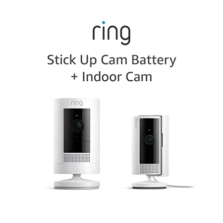 Ring Stick Up Cam Battery with All-new Ring Indoor Cam, White