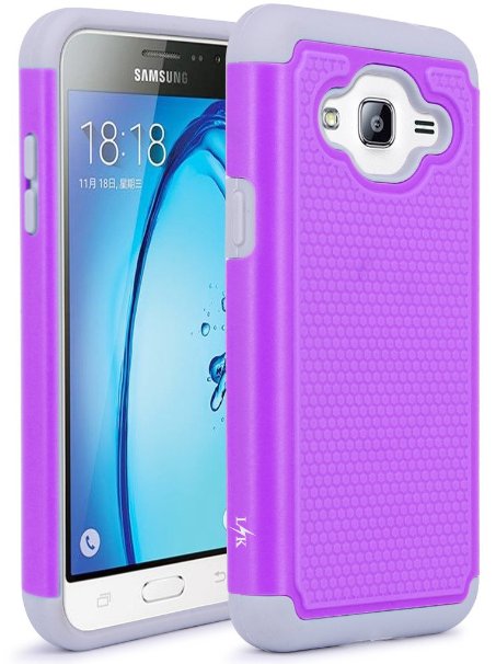 J3 Case, Express Prime Case, Amp Prime Case, LK [Shock Absorption] Hybrid Armor Defender Protective Case Cover for Samsung Galaxy J3 / Express Prime / Amp Prime (Violet)