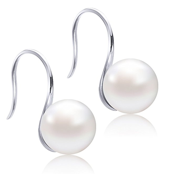 Women's Classical 925 Sterling Silver White Freshwater Cultured Pearl Dangle Earrings