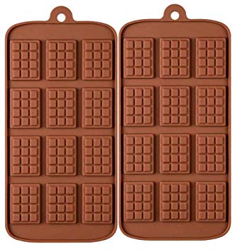 2 Pack 12-Cavity Silicone Mini Rectangle Thin Waffle Chocolate DIY Mold Break-Apart Chocolate Chip