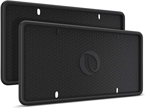 Ohuhu Silicone License Plate Frame 2-Pack Black, Rust-Proof, Rattle-Proof, Weather-Proof, Wont Block Letters/Stickers