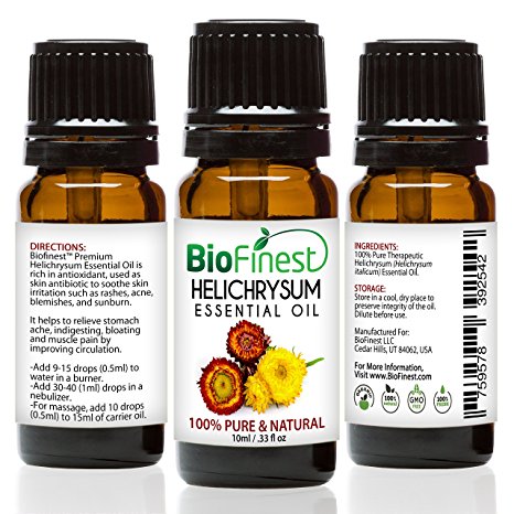 BioFinest Helichrysum Oil - 100% Pure Helichrysum Essential Oil - Skin Antibiotic - Premium Quality - Therapeutic Grade - Best For Aromatherapy - FREE E-Book (10ml)