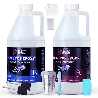 LET'S RESIN Table Top Epoxy Resin 1 Gallon Kit, Premium Crystal Clear Epoxy Resin Kit-Self-Leveling,High Gloss Finish for Countertop,River Table,Bar Tops,DIY Furniture, Tumblers,Artwork, and Crafts