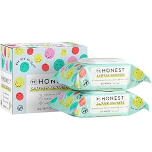 The Honest Company Plant-Based Snot Removing Wipes | Soothing Nose   Face Wipes with Aloe | Hypoallergenic for Sensitive Skin, EWG Verified | Fragrance Free, 60 Count