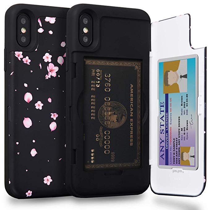 TORU CX PRO iPhone Xs Wallet Case Pattern Floral with Hidden Credit Card Holder ID Slot Hard Cover & Mirror for iPhone X/iPhone Xs - Sakura Flowers