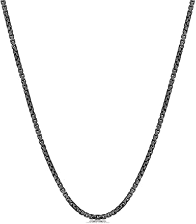 .925 Sterling Silver 2.5MM Round Box Chain Necklace - Black Rhodium Plated or Gold Plated - 8"-36"