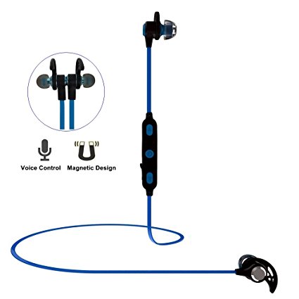 HoozGee Wireless Bluetooth 4.1 Headphones, Magnetic Earbuds Stereo Earphones for Running, Magnet Attraction Wireless Stereo Earphones Built-in Mic with Sound Control Calls Smart Sport Headset (Blue)