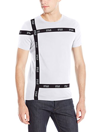 GUESS Men's Logo Bands Crew T-Shirt, True White A000, M R