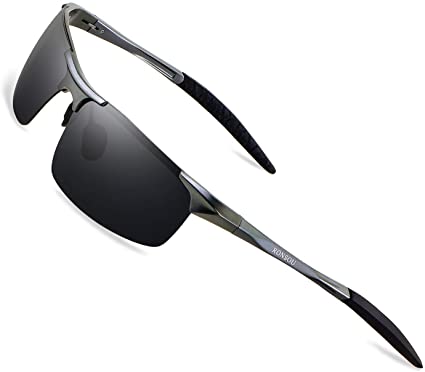 RONSOU Mens Sunglasses Polarized Sport UV Protection Ultralight Al Mg Sunglasses for Men Fishing Driving Golf