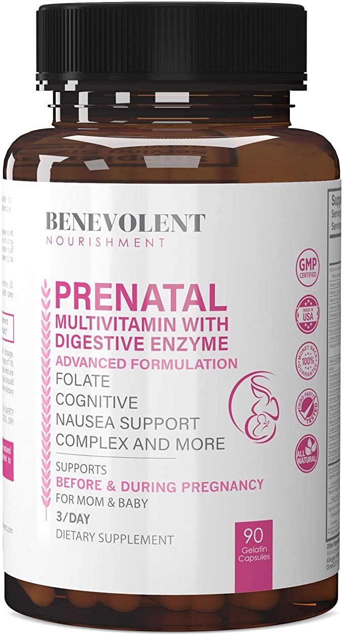 Prenatal Vitamins with DHA and Folate - Multivitamin Supplement with Iron, Calcium, Digestive Enzyme, Cognitive & Nausea Support - Before & During Pregnancy for Mom & Baby, 90 Gel Capsules