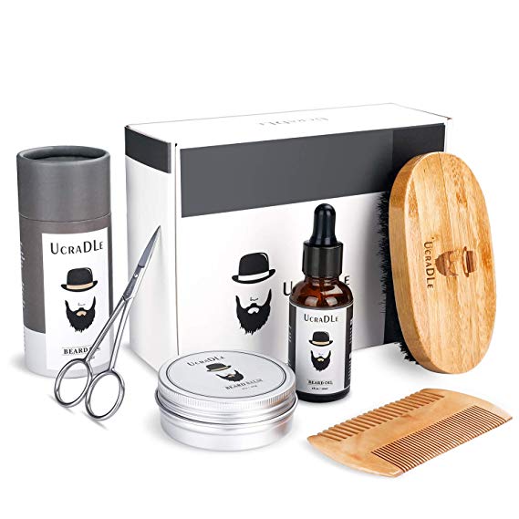Beard Grooming Kit Mens Gifts Set - Unscented Beard Oil   Beard Balm Wax   Beard Care Brush   Beard Comb   Beard Scissors - Perfect Gift Kit