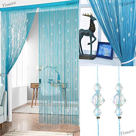 Timere Crystal Beaded Curtain Tassel Curtain - Partition Door Curtain Beaded String Curtain Door Screen Panel Home Decor Divider Crystal Tassel Screen 90x200cm (Blue#)