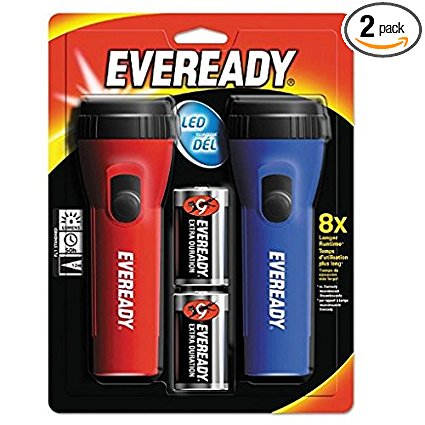 Eveready LED Economy Flashlight, Assorted Colors, Pack of 2