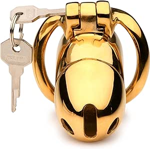 MASTER SERIES Midas 18K Gold-Plated Locking Chastity Cage for Men, and Couples. Gold Plated Cage with Two Graduated Rings & 2 Keys, Perfect for Chastity Play. 5 Piece Set, Gold.