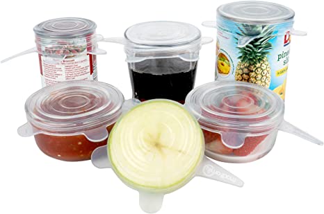 Silicone Stretch Lids (6 Pack, All Small Lids), Reusable, Durable, Expandable. Great for Keeping Food and Drinks Fresh, Dishwasher and Freezer Safe (2.8 In. in Diameter - Seals up to 4 Inch Container)