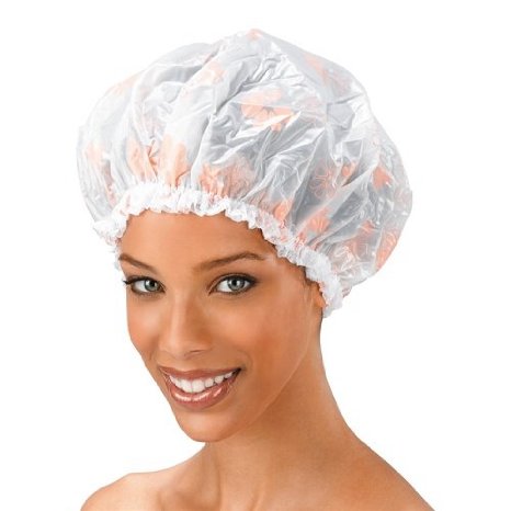 Shower Cap - Floral Pattern, Vinyl material, elastic band, extra large, large, won't fall off your head,
