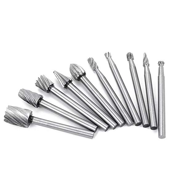 JahyShow 10 Pieces Tungsten Carbide Rotary Burr SET 1/8'' Shank Fit Dremel Tools for DIY Woodworking, Carving, Engraving, Drilling