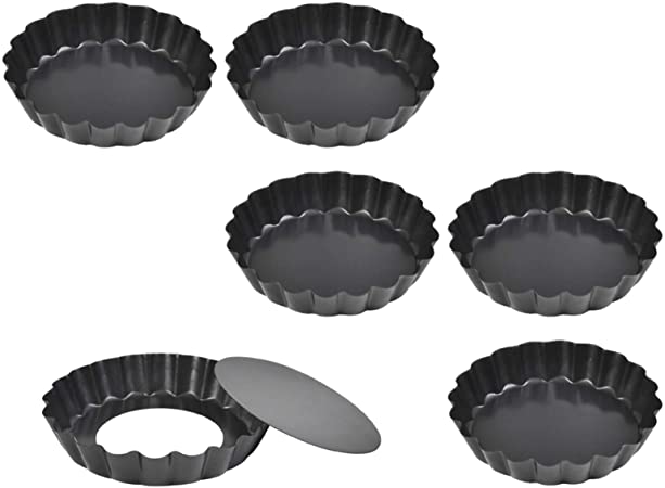 6 Pcs 10cm Mini Quiche Pans Flan Tins,Tart Pans Set Tart Tins Cases with Loose Base Non Stick Flan Tart Dishes, Removable Bottom, Non-Stick Coating 10cm