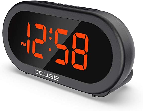 OCUBE Digital Alarm Clock, Bedside Clock with 5 Optional Alarm Sounds, 0-100% Dimmer, Adjustable Alarm Volume, Easy to Use, USB Charger, Big Digit Display, Snooze, 12/24Hr, Mains Powered(Black)