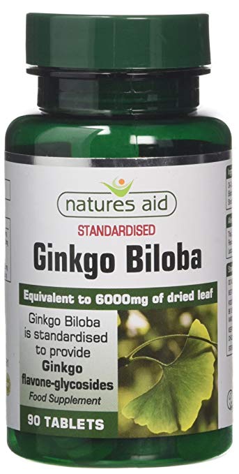 Natures Aid Ginkgo Biloba 90 Tablets (Botanical Supplement, High Potency, Equivalent to 6000 mg Dried Ginkgo, Standardised to Provide Ginkgo Flavone-Glycosides, Vegan Society Approved, Made in the UK)