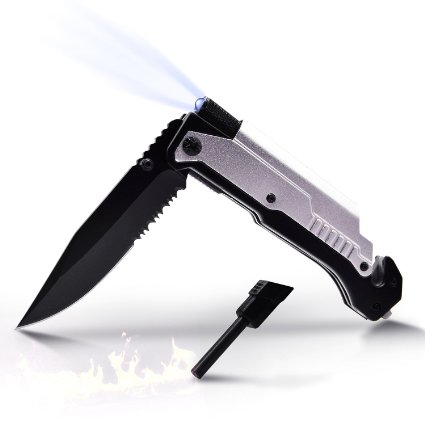 Freehawk Multifunctional High Quality Potable Outdoor Knife Survival Tactical Knife Outdoor Folding Knife with Led Light Flintstone for Outdoor Adventure Camping Household