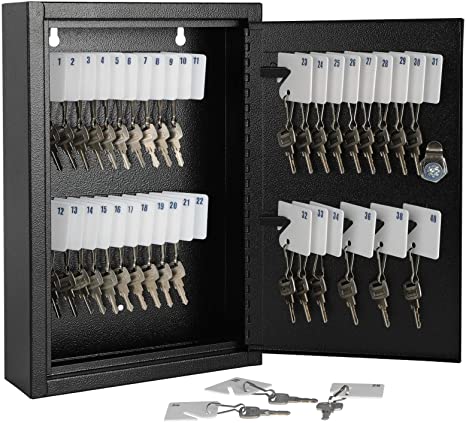 KYODOLED Key Storage Lock Box with Key,Locking Key Cabinet,Key Management Wall Mount with Key Lock,40 Key Hooks & Tags Key Labels,Black