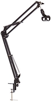 DragonPad Usa Black Adjustable Microphone Suspension Boom Scissor Arm Stand, Compact Mic Stand Made of Durable Steel for Radio Broadcasting Studio, Voice-Over Sound Studio, Stages, and TV Stations