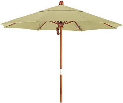 California Umbrella 7.5' Round Hardwood Frame Market Umbrella, Stainless Steel Hardware, Push Open, Olefin Antique Beige