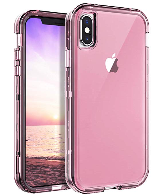 SKYLMW iPhone Xs Max Case,Shockproof Three Layer Protection Hard Plastic & Soft TPU Sturdy Shockproof Armor High Impact Resistant Cover Case for iPhone 6.5 inch 2018,Pink Clear