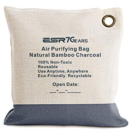 ESR7Gears Natural Bamboo Charcoal Air Purifying Bag- Eco-Friendly, Moisture Absorbent Deodorizer for Homes, Cars, Closets, Bathrooms and Pet Areas. (210g Black, One-Pack)