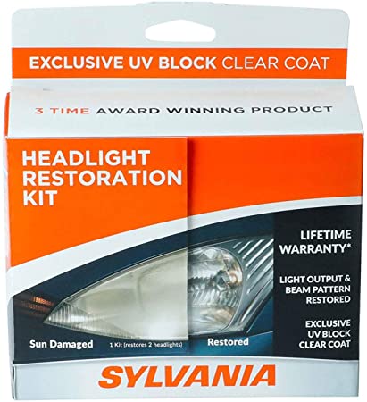 SYLVANIA - Headlight Restoration Kit - 3 Easy Steps to Restore Sun Damaged Headlights with Exclusive UV Block Clear Coat, Light Output and Beam Pattern Restored, Long Lasting Protection