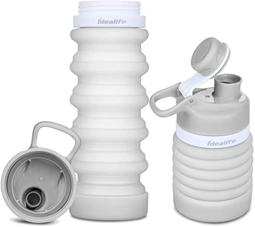 Idealife Collapsible Water Bottle BPA Free Food-Grade Portable Silicone Leak Proof Safe Water Bottle for Women Men Kids, 18oz 550ml