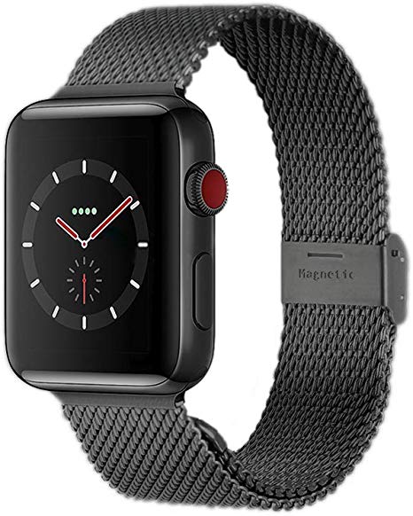 Compatible with Apple Watch Band 38MM 40MM 42MM 44MM, Stainless Steel Milanese Loop Band with Adjustable Magnetic Clasp for 2019 Watch Series 5/4/3/2/1,Black 44mm/42mm